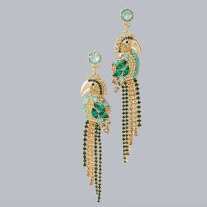 WHBM JEWELED GREEN PARROT STATEMENT EARRINGS